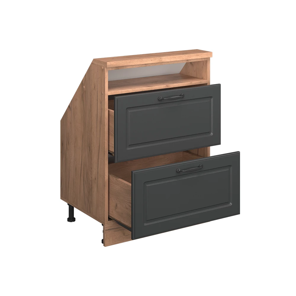Dachschrägenschrank in Anthrazit Landhaus/Goldkraft Eiche auf weißem Hintergrund