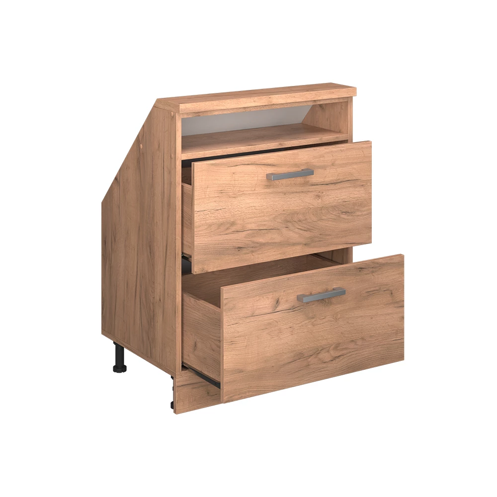 Dachschrägenschrank in Goldkraft Eiche auf weißem Hintergrund