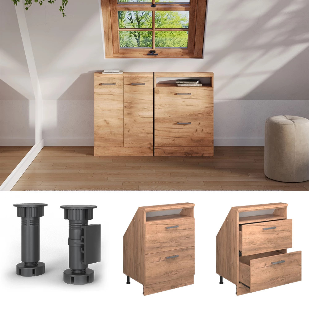 Skriňa pod šikmú strechu in Dub Goldkraft on white background