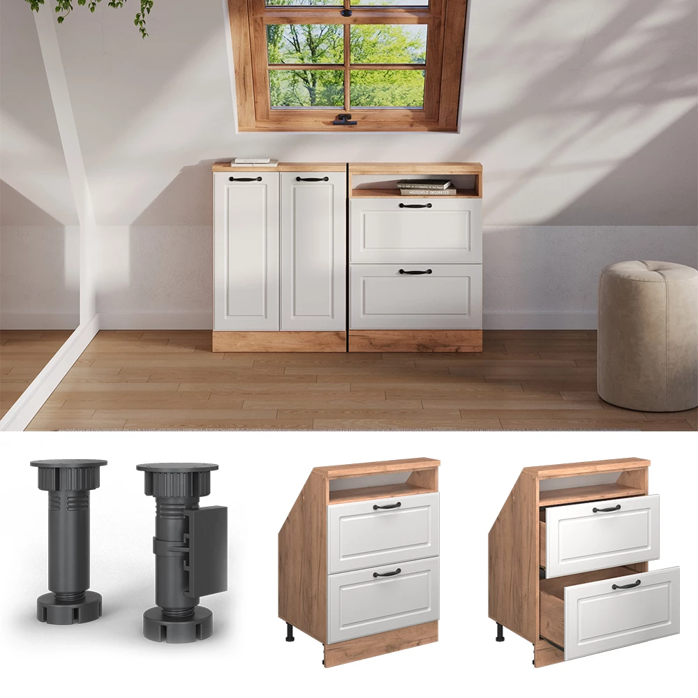 Dachschrägenschrank in Weiß Landhaus/Goldkraft Eiche auf weißem Hintergrund