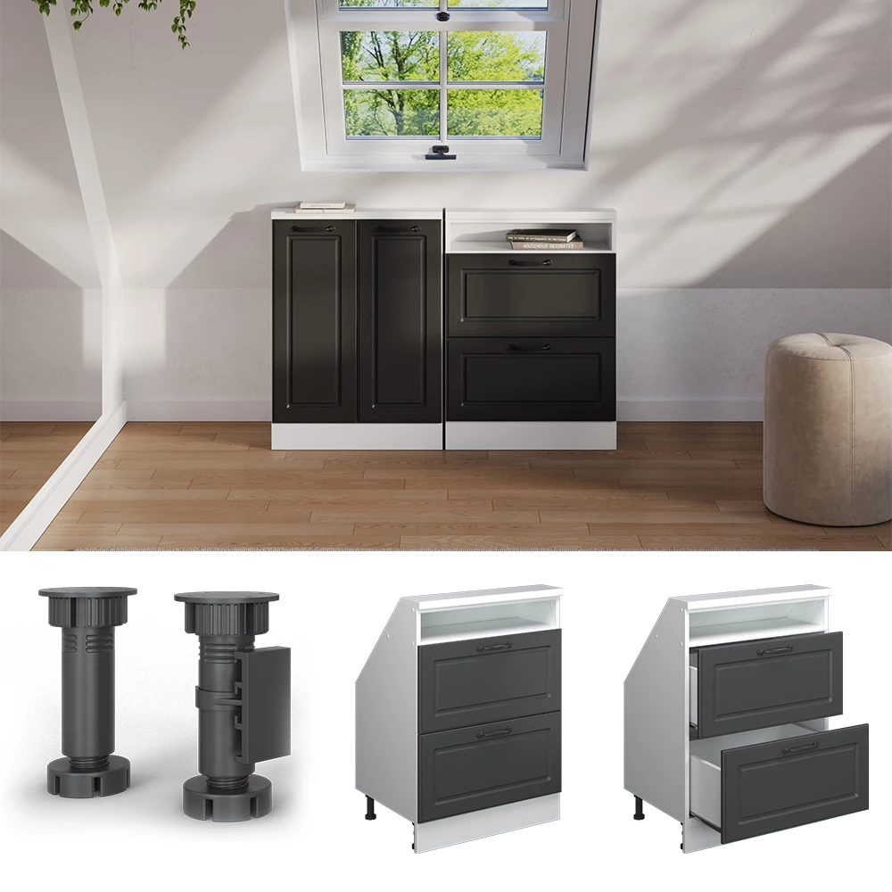 Dachschrägenschrank in Anthrazit Landhaus/Weiß auf weißem Hintergrund