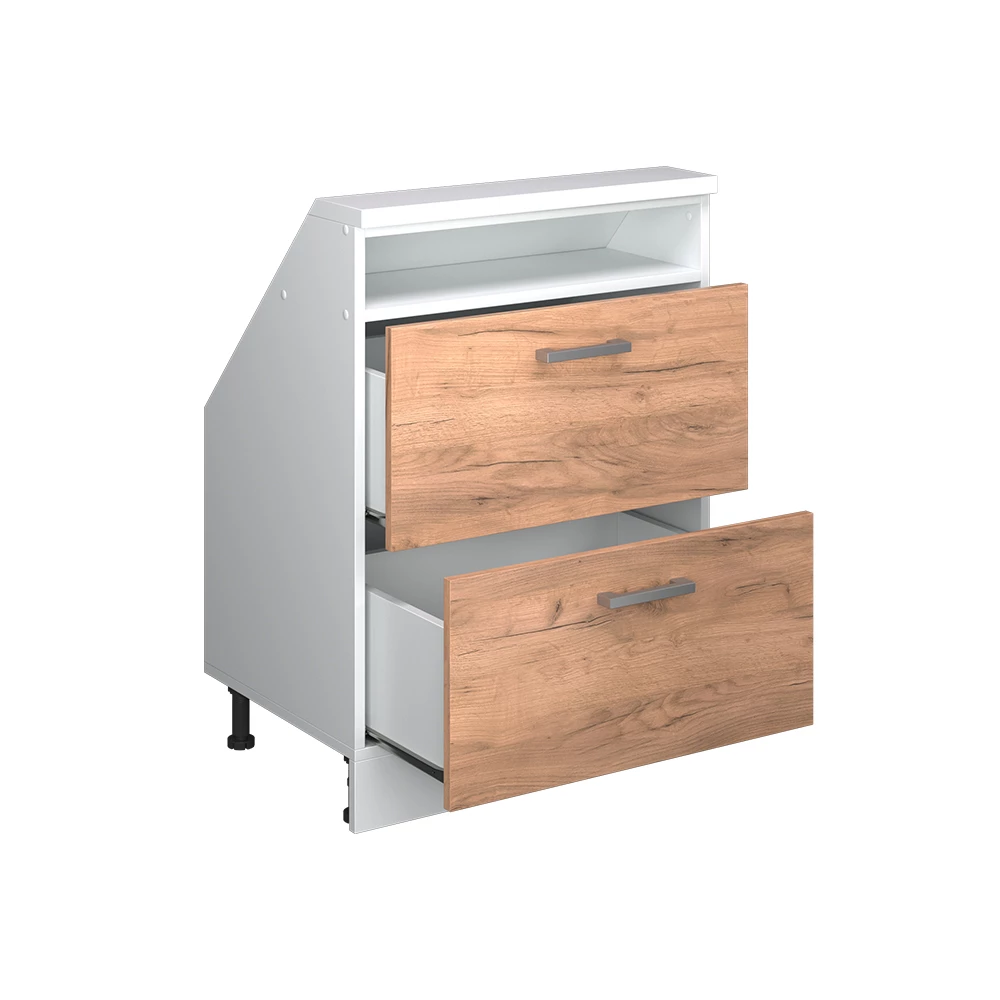 Dachschrägenschrank in Goldkraft Eiche/Weiß auf weißem Hintergrund