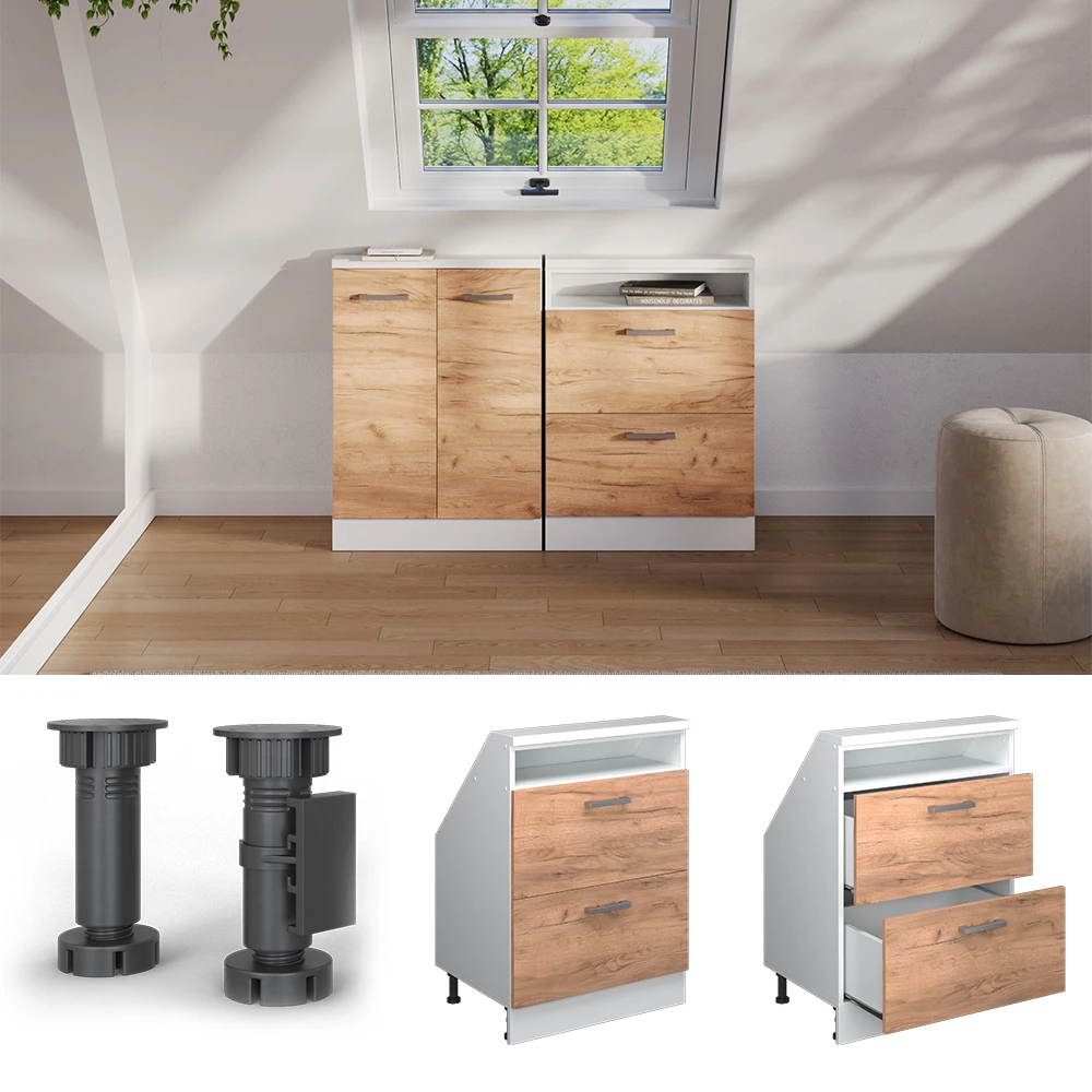 Armadio per tetto spiovente in Quercia dorata/bianco su sfondo bianco