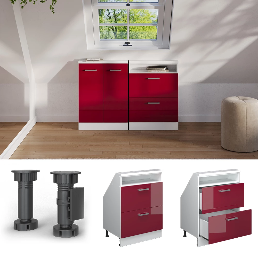 Skriňa pod šikmú strechu in Bordeaux vysoký lesk/biela on white background