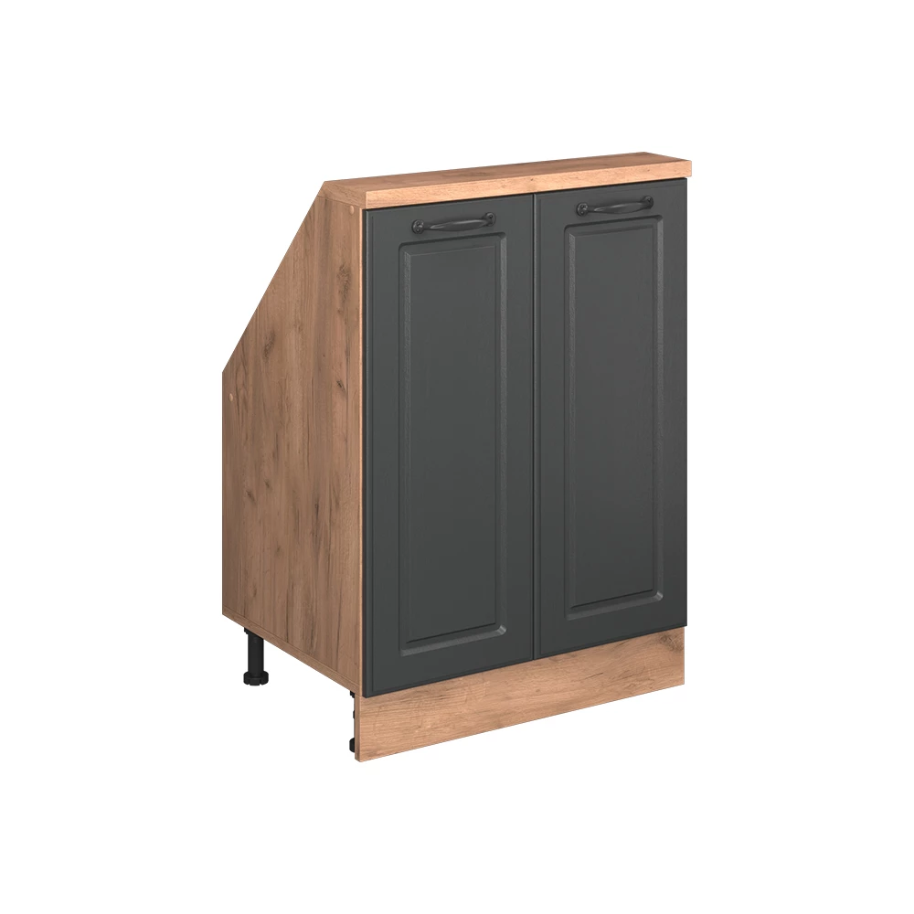 Dachschrägenschrank in Anthrazit Landhaus/Goldkraft Eiche auf weißem Hintergrund