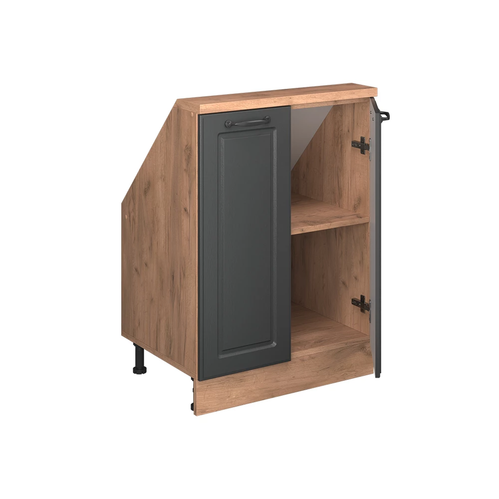 Dachschrägenschrank in Anthrazit Landhaus/Goldkraft Eiche auf weißem Hintergrund