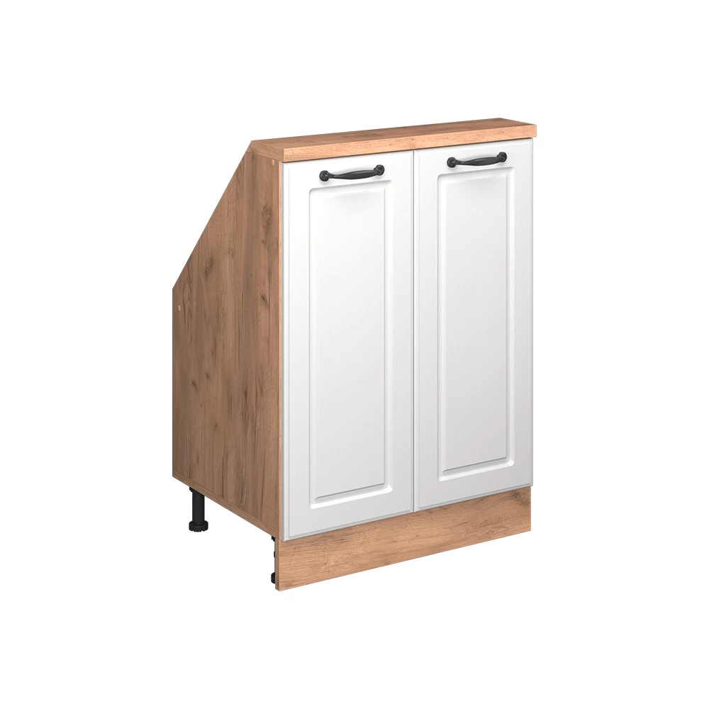 Sloping roof cupboard in White country house/gold oak on white background