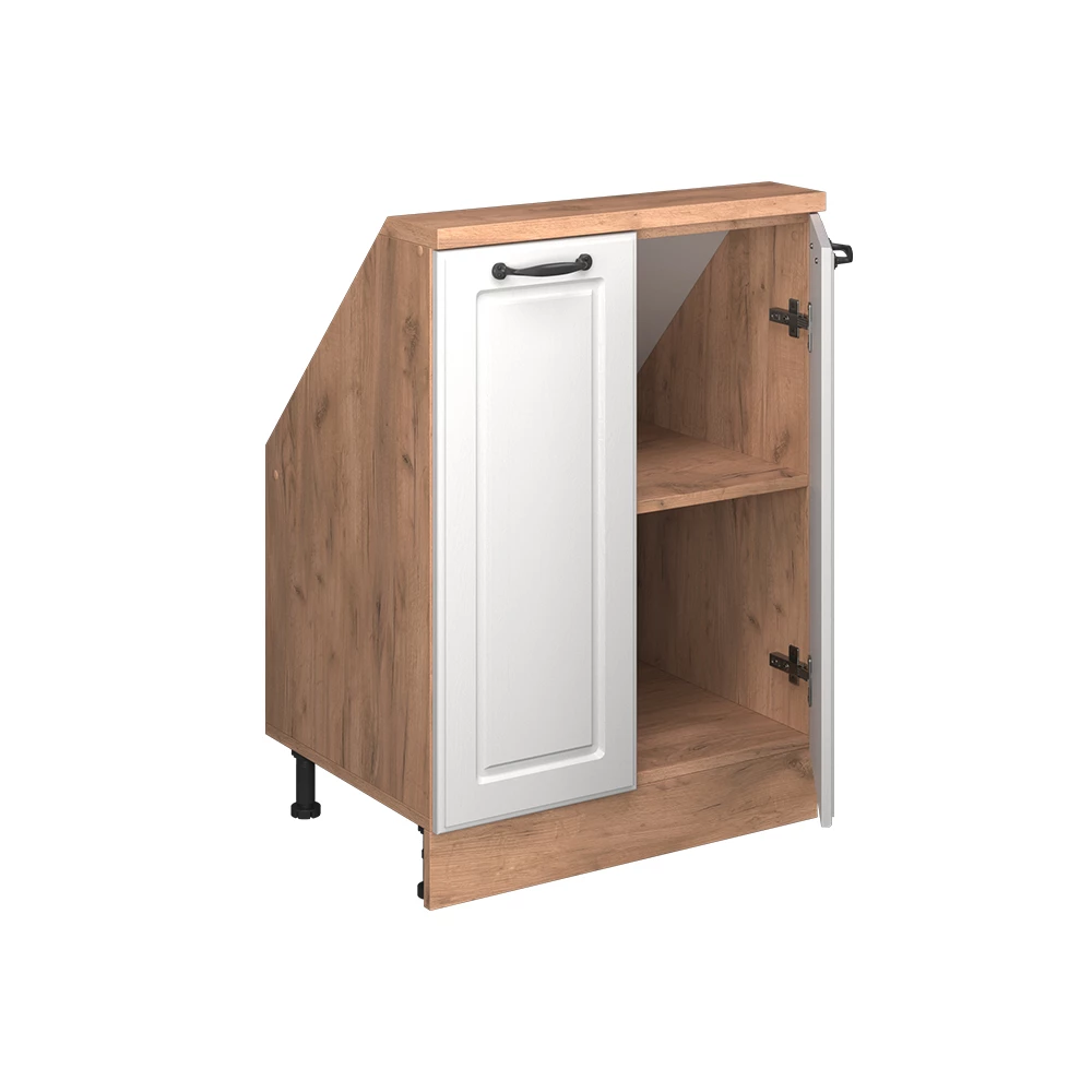 Sloping roof cupboard in White country house/gold oak on white background