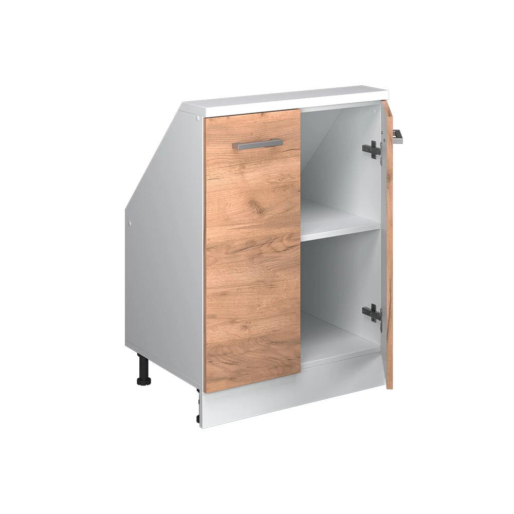 Dachschrägenschrank in Goldkraft Eiche/Weiß auf weißem Hintergrund