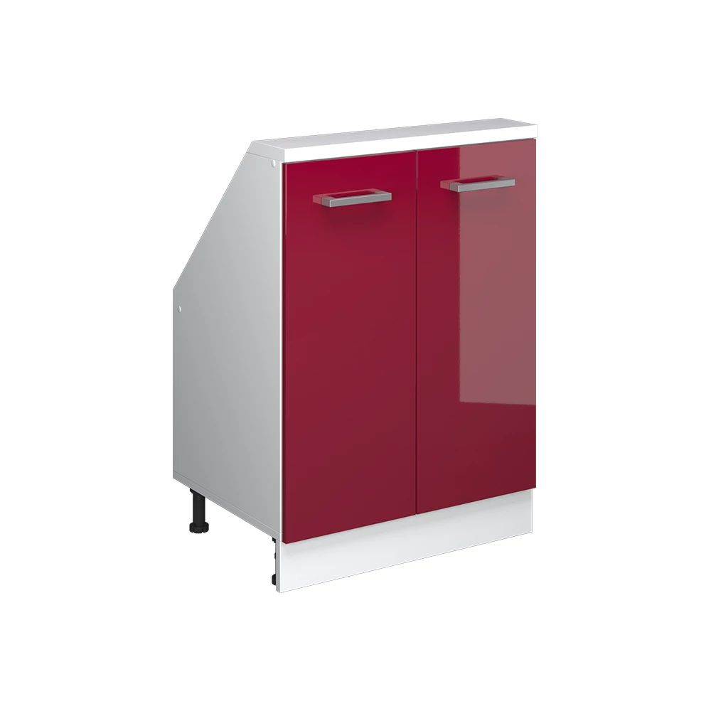 Dachschrägenschrank in Bordeaux Hochglanz/Weiß auf weißem Hintergrund
