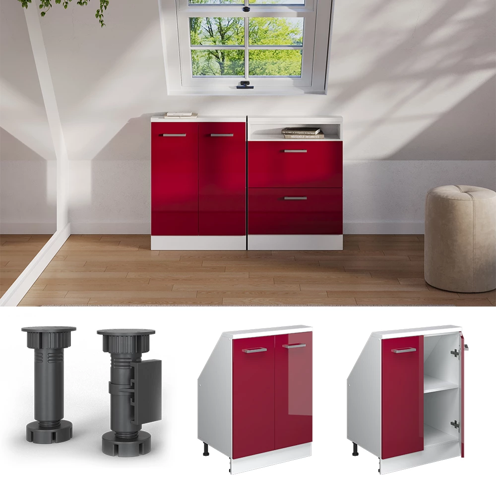 Skråt tagskab i farven Bordeaux højglans/hvid på hvid baggrund