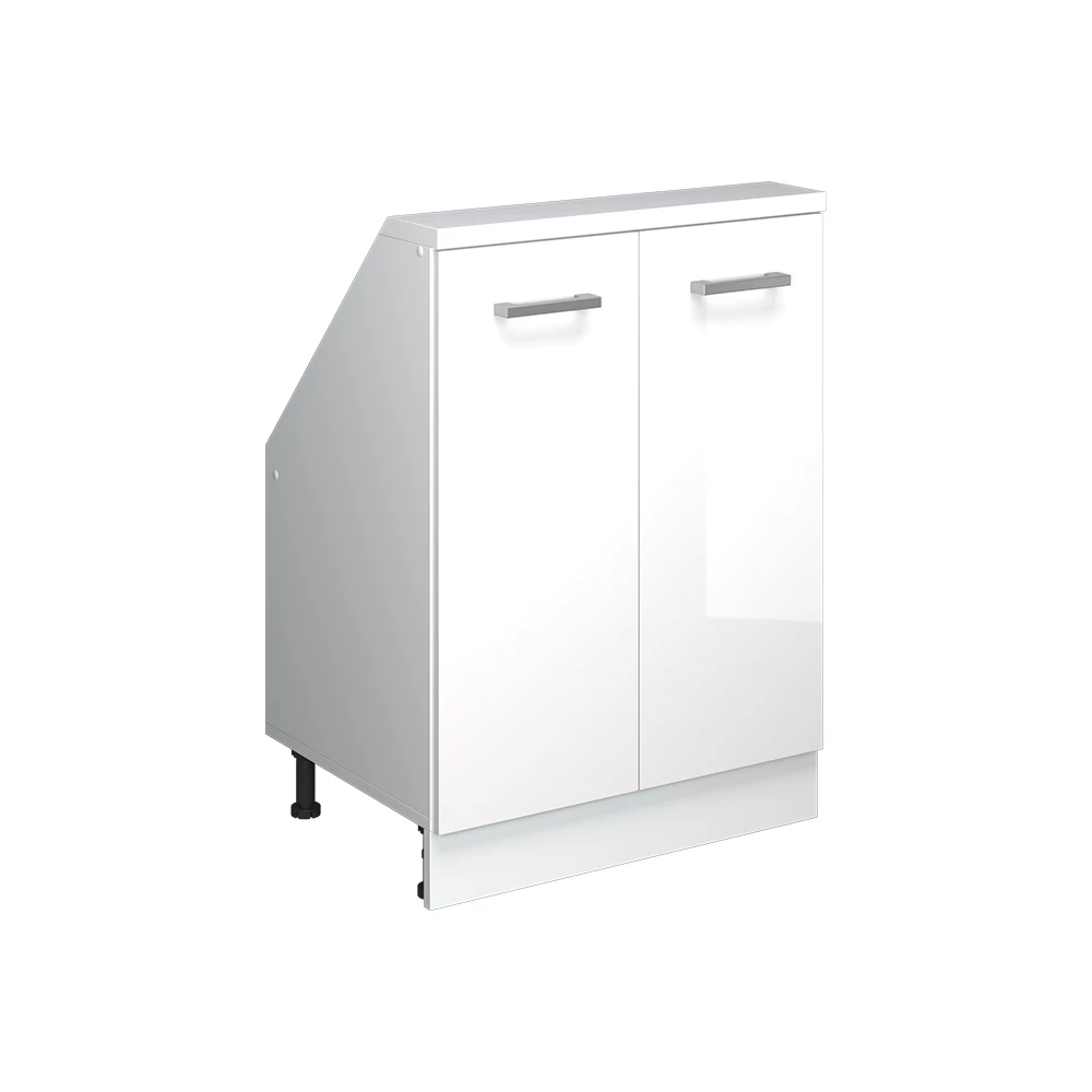 Dachschrägenschrank in Weiß Hochglanz/Weiß auf weißem Hintergrund