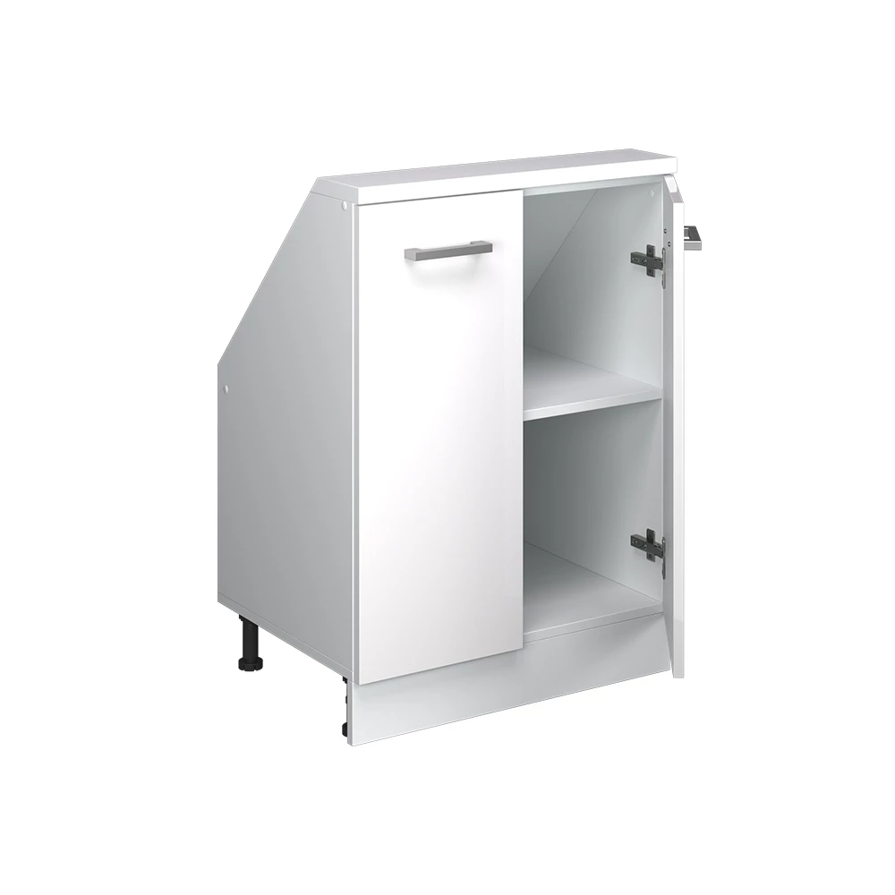 Dachschrägenschrank in Weiß Hochglanz/Weiß auf weißem Hintergrund