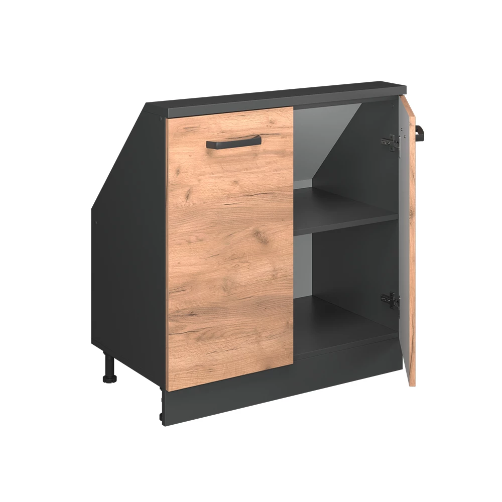 Dachschrägenschrank in Goldkraft Eiche/Anthrazit auf weißem Hintergrund