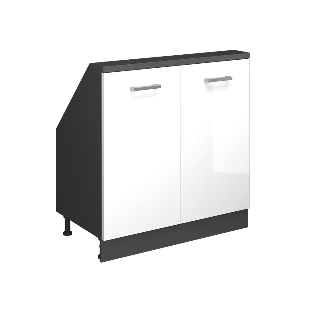Dachschrägenschrank in Weiß Hochglanz/Anthrazit auf weißem Hintergrund