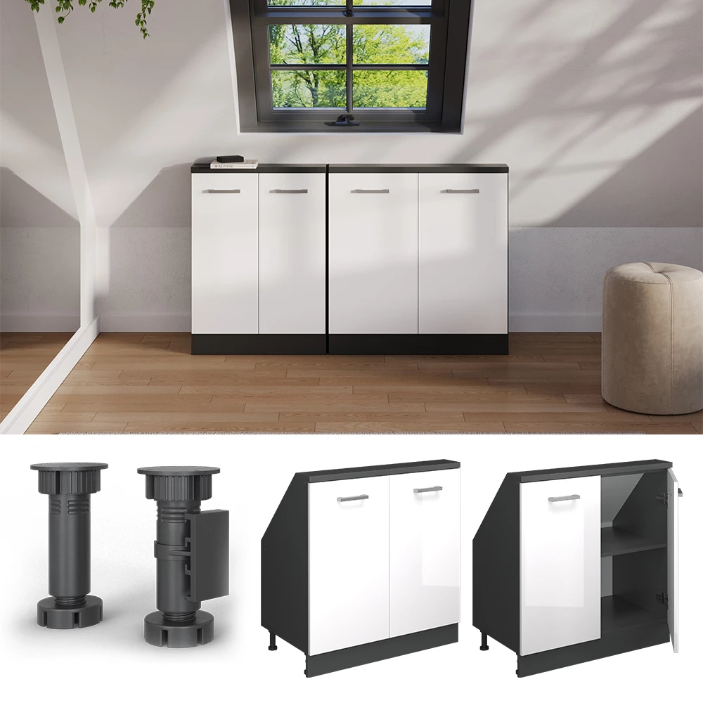 Ferde tetőszekrény Fehér magasfényű/antracit színben fehér háttéren