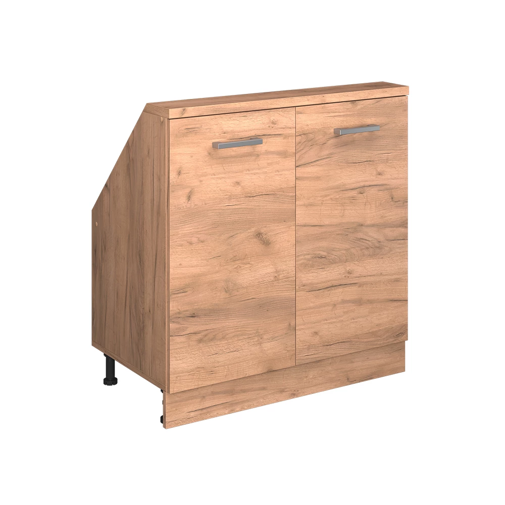 Dachschrägenschrank in Goldkraft Eiche auf weißem Hintergrund