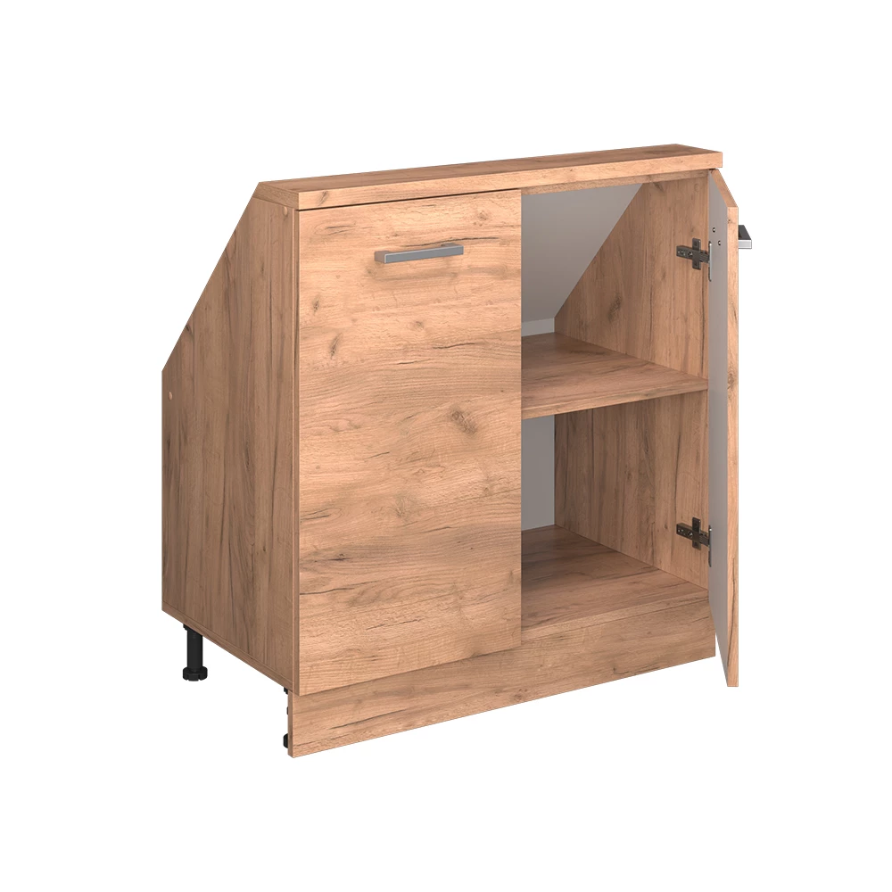Dachschrägenschrank in Goldkraft Eiche auf weißem Hintergrund