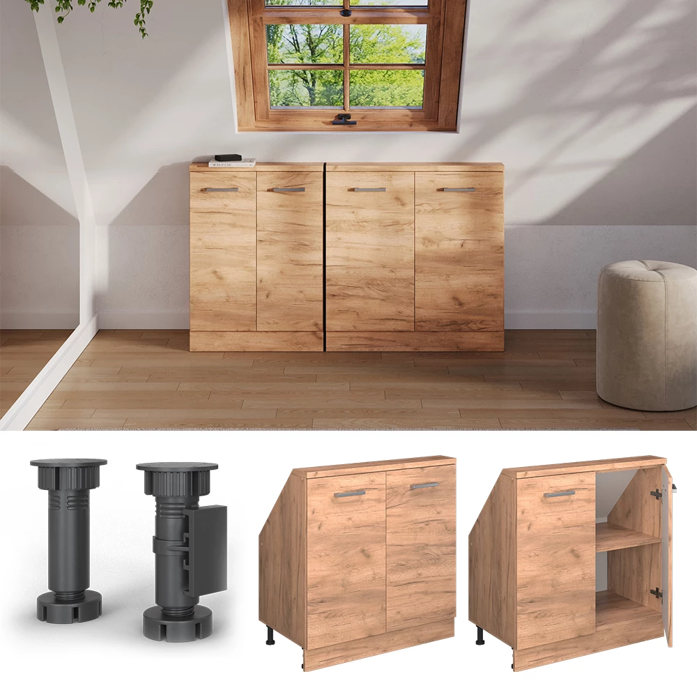 Dachschrägenschrank in Carvalho dourado on white background