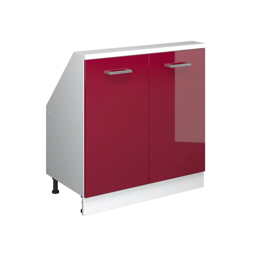 Dachschrägenschrank in Bordeaux Hochglanz/Weiß auf weißem Hintergrund