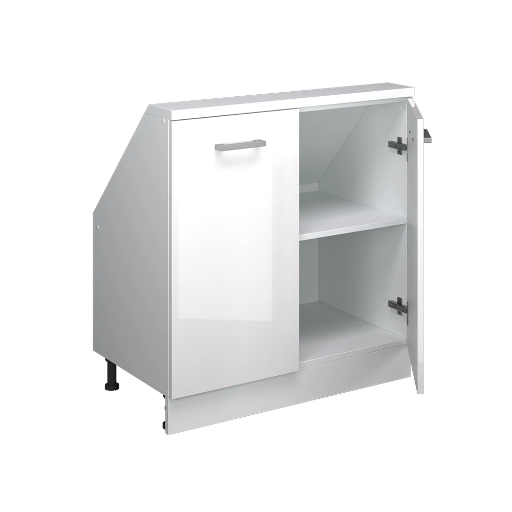 Dachschrägenschrank in Weiß Hochglanz/Weiß auf weißem Hintergrund