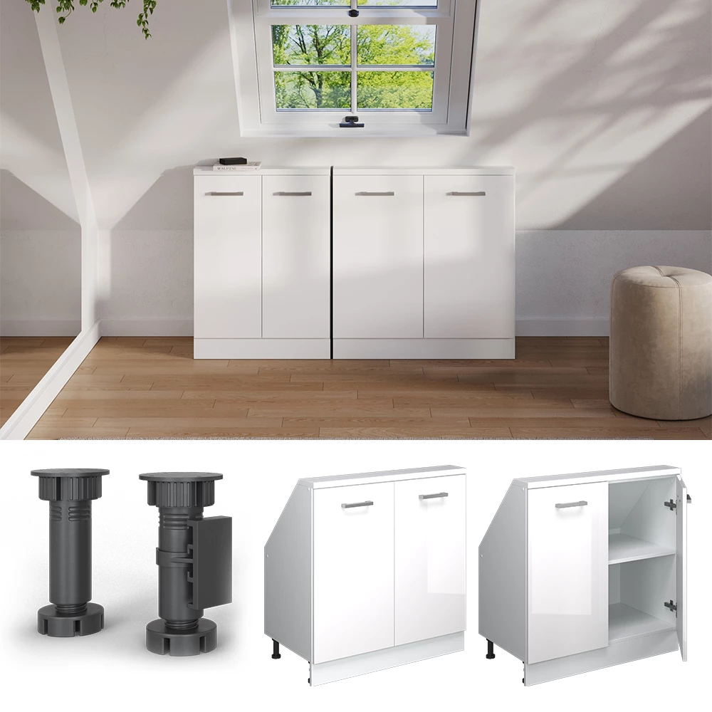 Ferde tetőszekrény Fehér magasfényű/fehér színben fehér háttéren