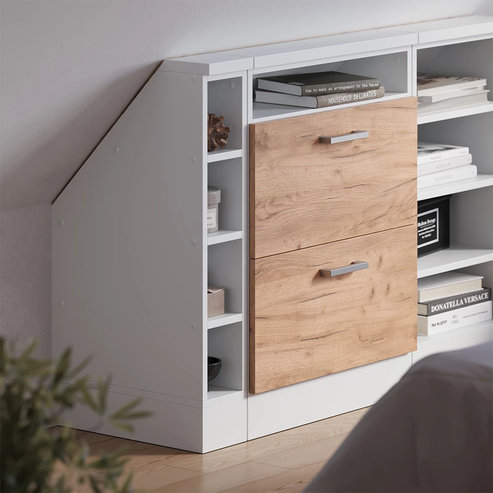 Skråt tagskab i farven Hvid på hvid baggrund