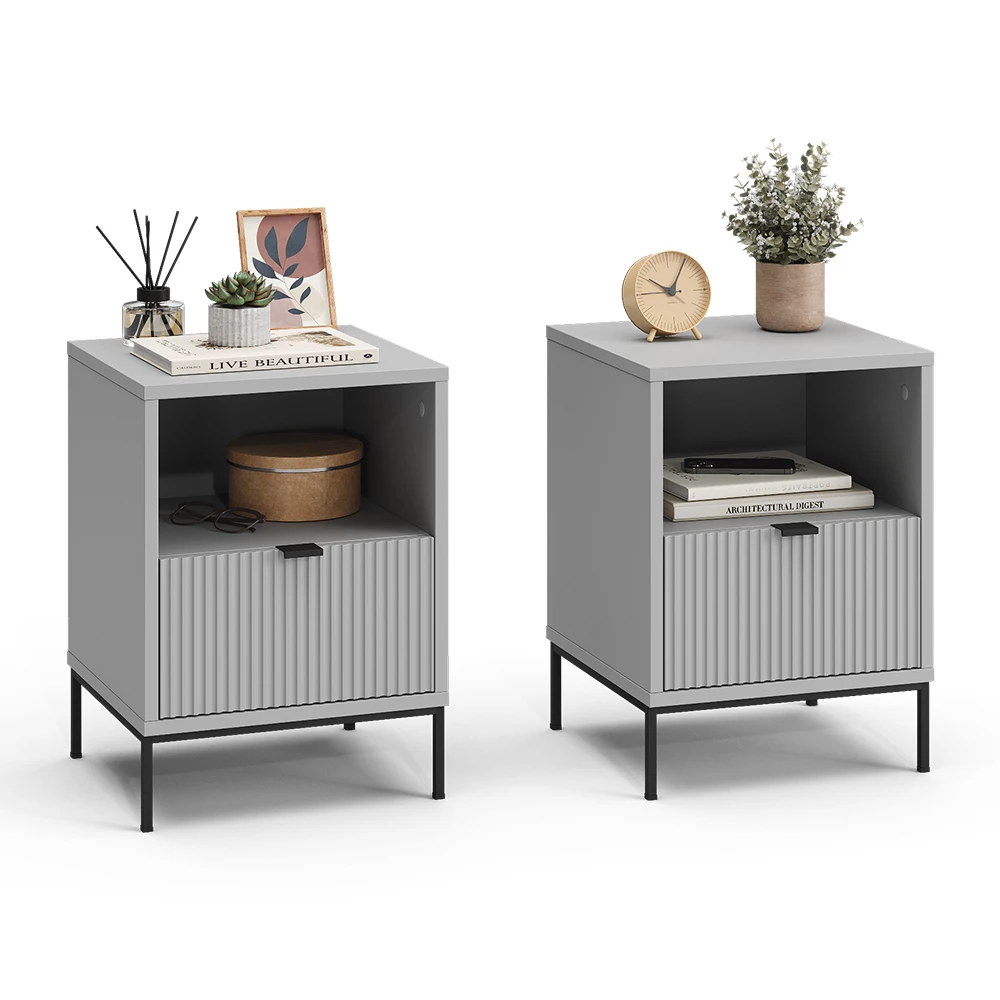 Nachttisch Eliza Grau 2er Set Vicco