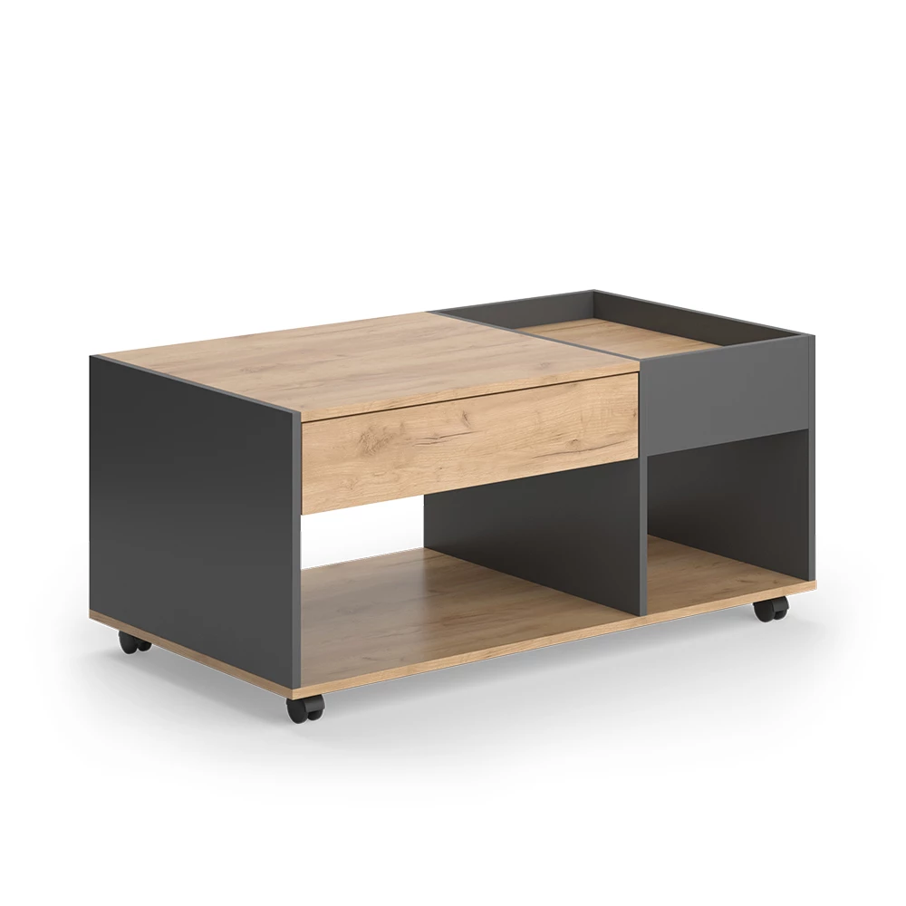 Couchtisch in Goldkraft Eiche/Anthrazit auf weißem Hintergrund