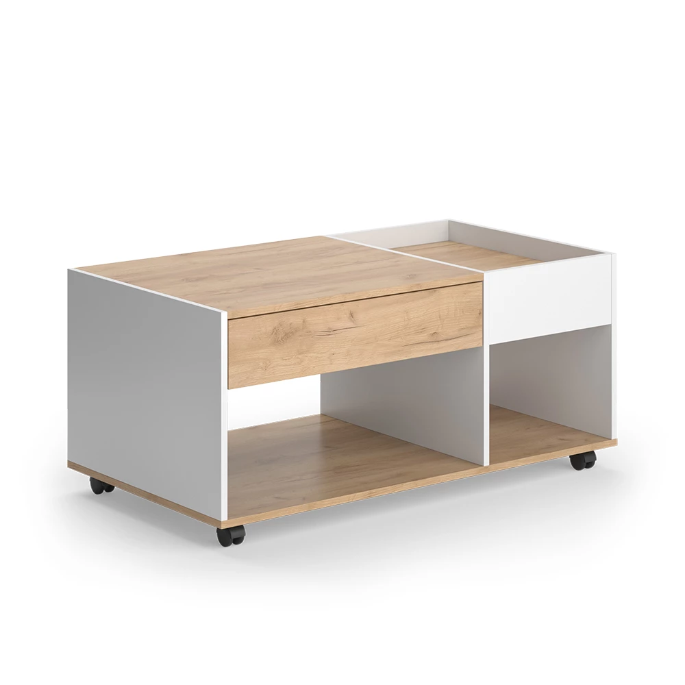Couchtisch in Goldkraft Eiche/Weiß auf weißem Hintergrund