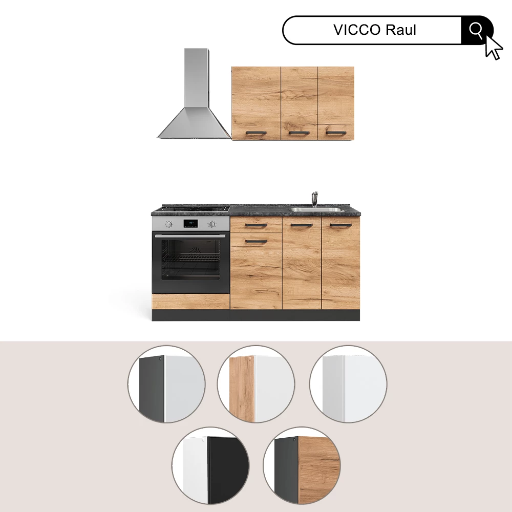 Vicco Cuisine R-Line, Blanc cottage/anthracite, 200cm sans