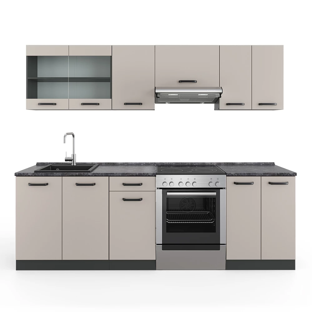 Ligne de cuisine en cachemire/anthracite sur fond blanc