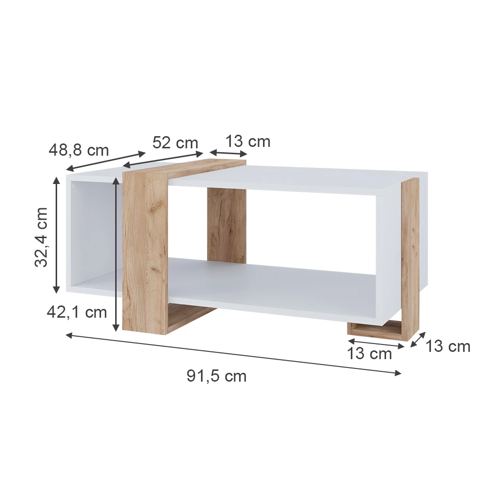 Couchtisch u boji Weiß/Goldkraft Eiche na bijeloj pozadini