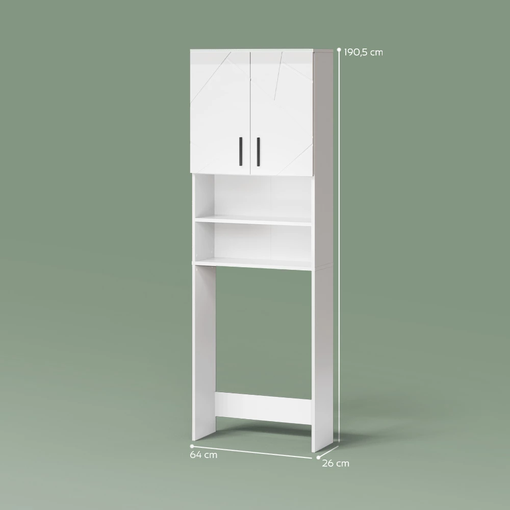 Waschmaschinenschrank in Weiß Hochglanz auf weißem Hintergrund mit sichtbaren Maßen