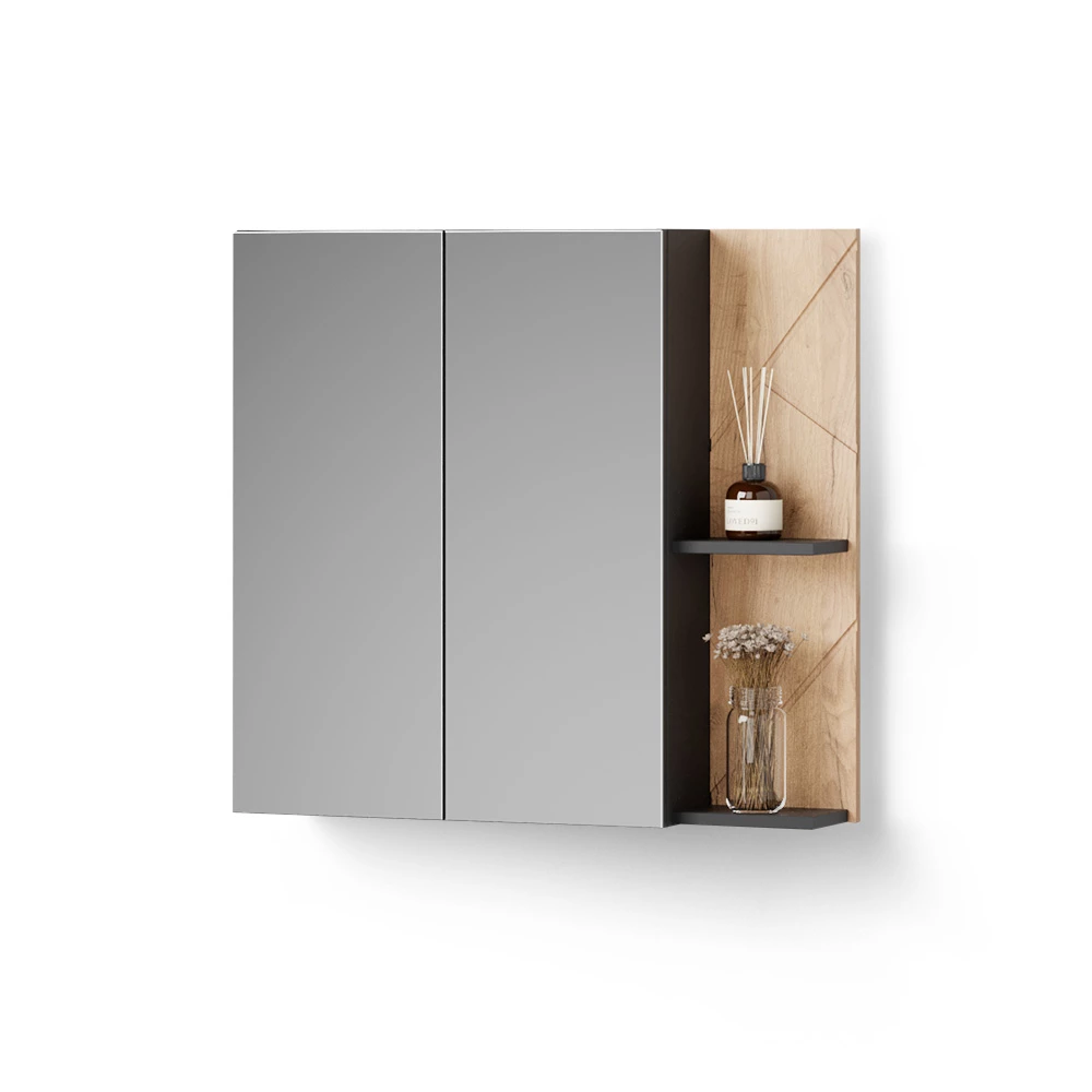 Spiegelschrank in Anthrazit/Goldkraft Eiche auf weißem Hintergrund