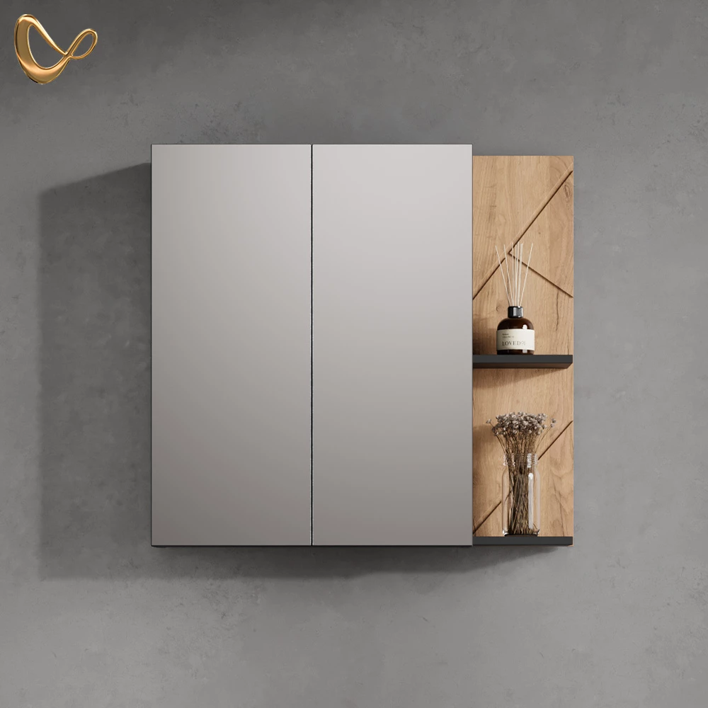 Spiegelschrank Ronco Anthrazit/Goldkraft Eiche 80 x 75 cm livinity®