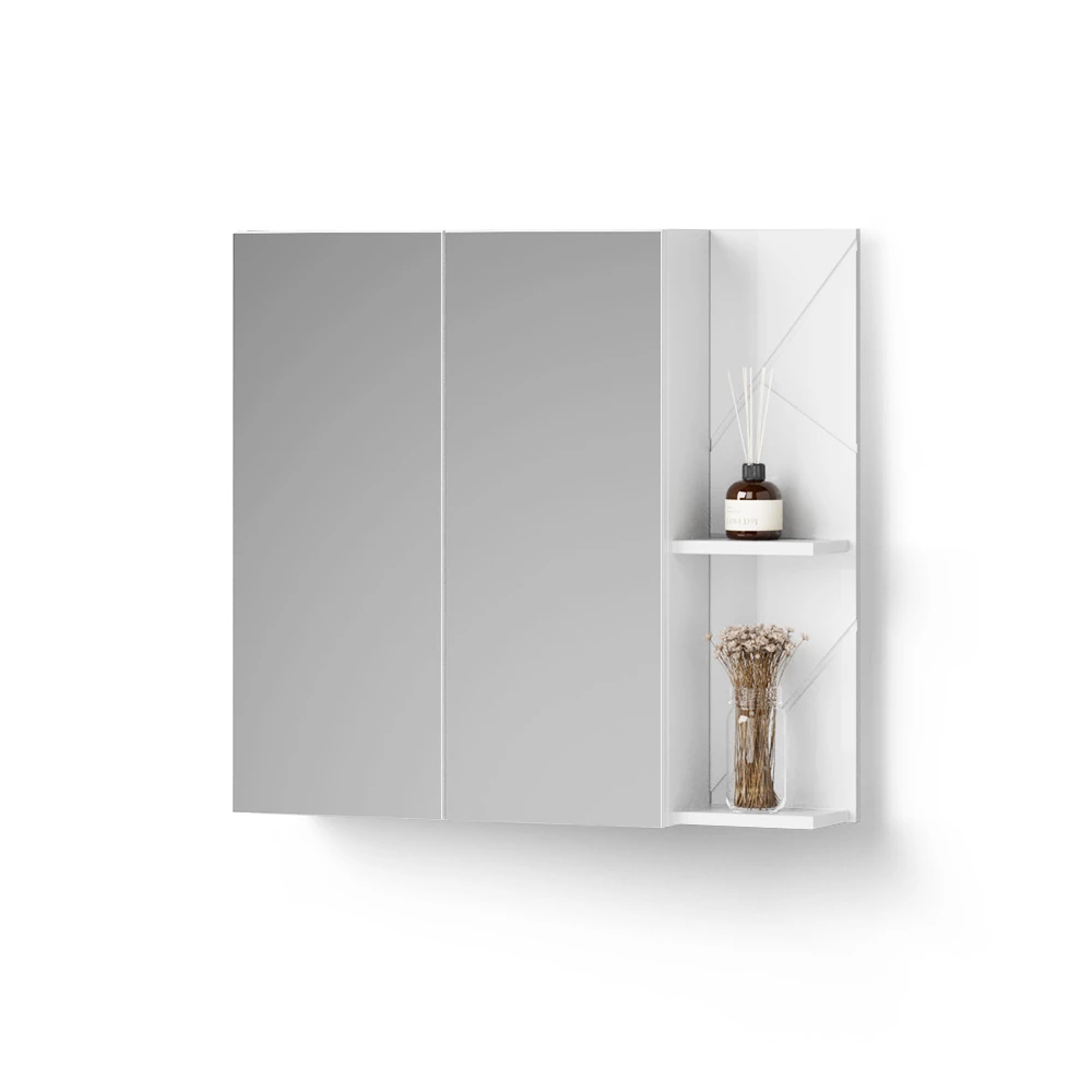 Spiegelschrank in Weiß/Weiß Hochglanz auf weißem Hintergrund