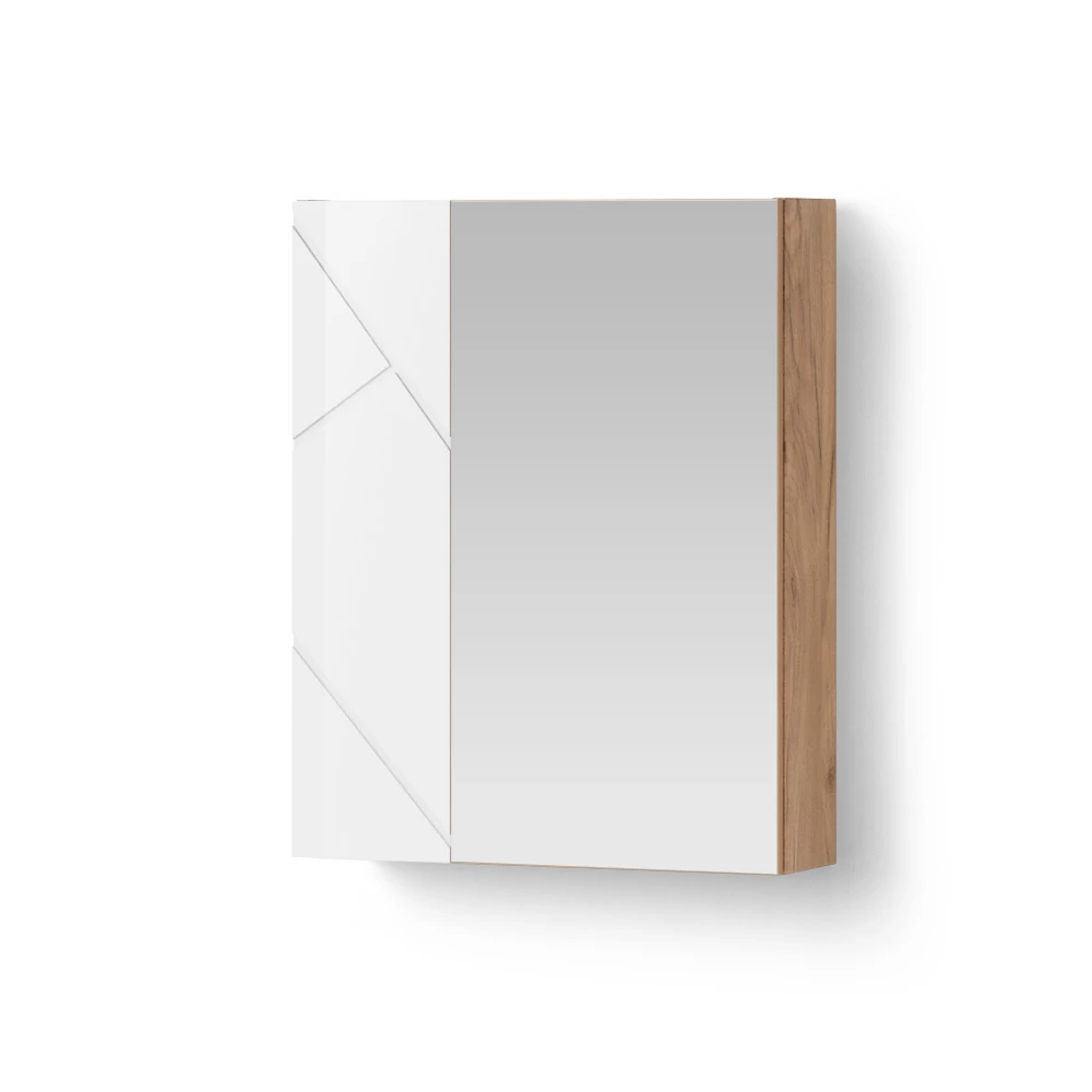 Spiegelschrank in Weiß/Eiche auf weißem Hintergrund