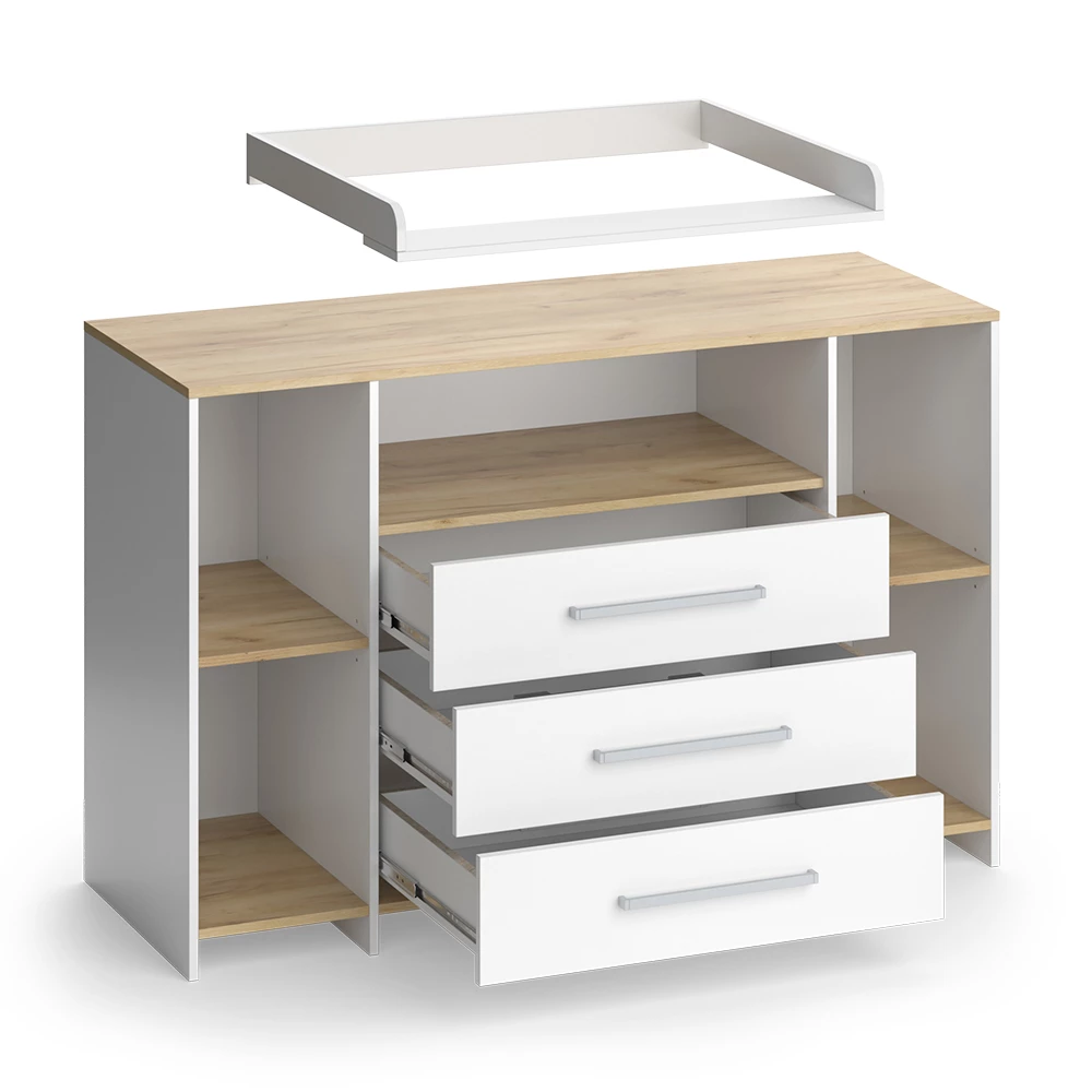 Primo piano di Fasciatoio in Rovere bianco/dorato, mostrando design e dettagli della superficie