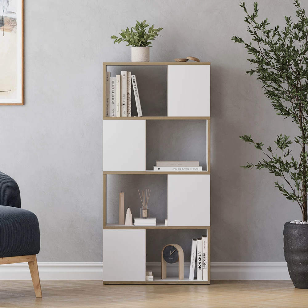 Étagère Bibliothèque Asymétrique Blanche Vicco Asym - 117 Cm | Étagère Escalier Ou Séparation De Pièce