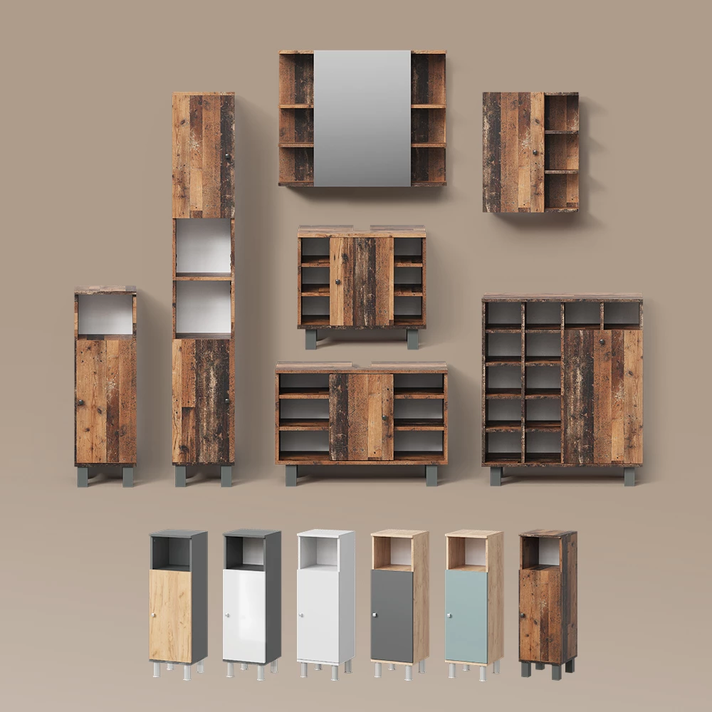 Badmöbel-Set Fucino Anthrazit/Goldkraft Eiche 4-teilig livinity®