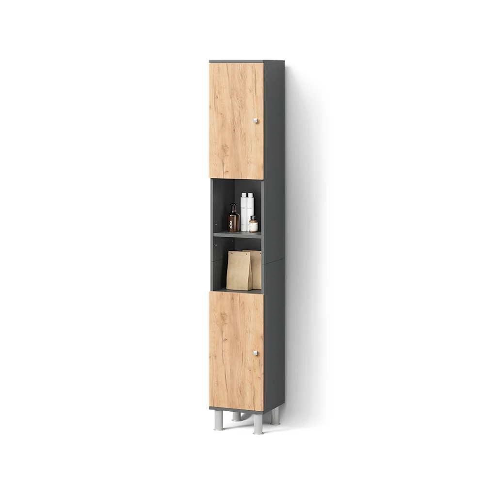 Badschrank in Anthrazit/Goldkraft Eiche auf weißem Hintergrund