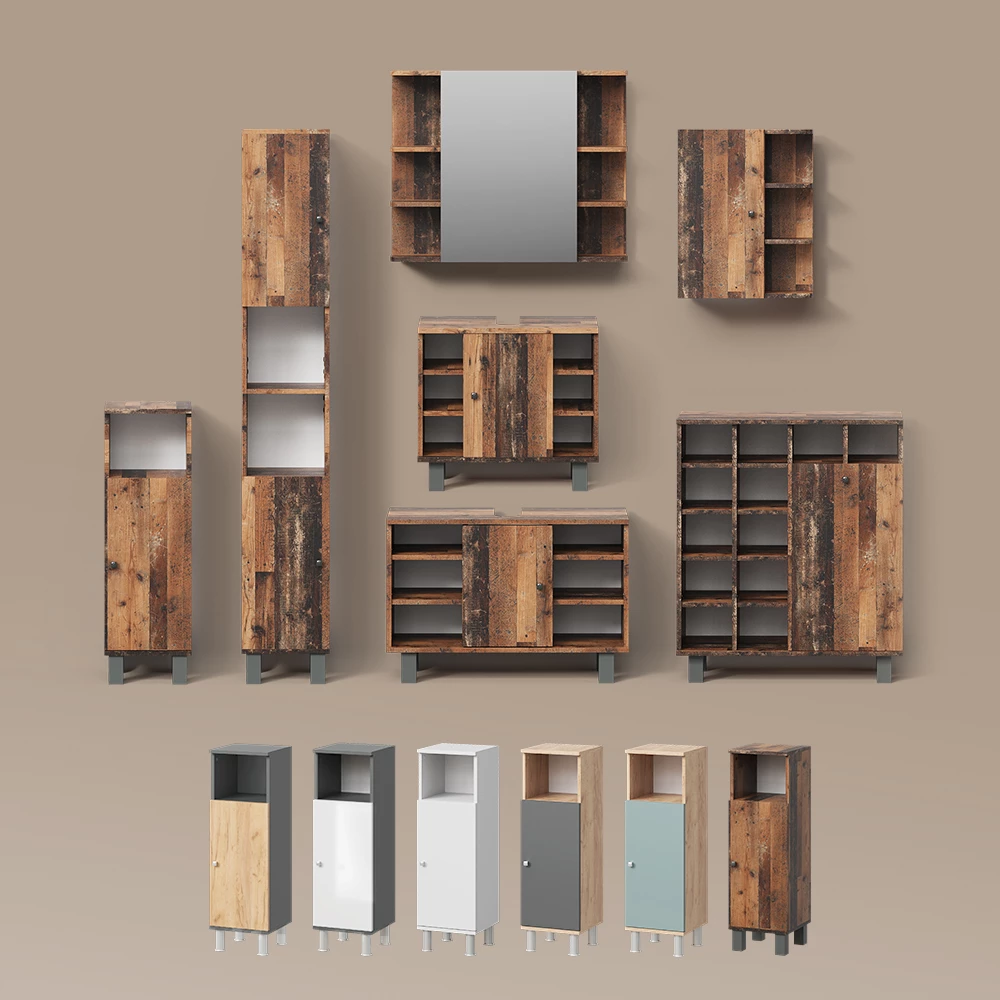 Badschrank Fucino Anthrazit/Goldkraft Eiche 30 x 190 cm livinity®