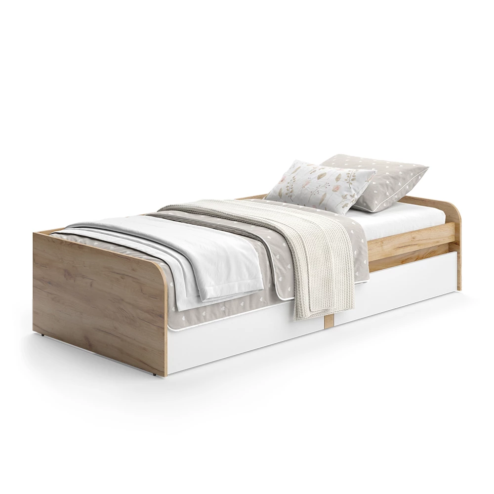 Kinderbed in Wit/Kunstnijverheid op een witte achtergrond met decoratieve elementen
