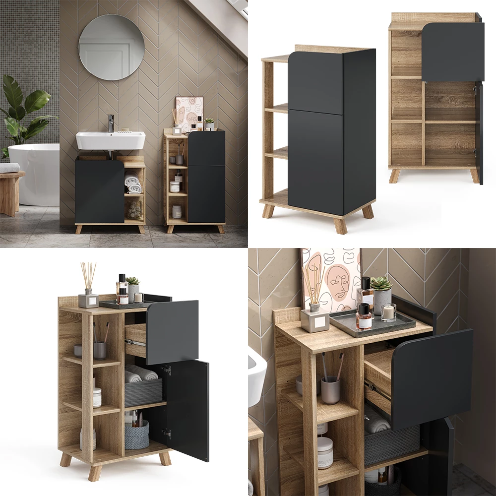Vicco Armadietto di base Antracite 50 x 90 cm con anta e cassetto, Karen
