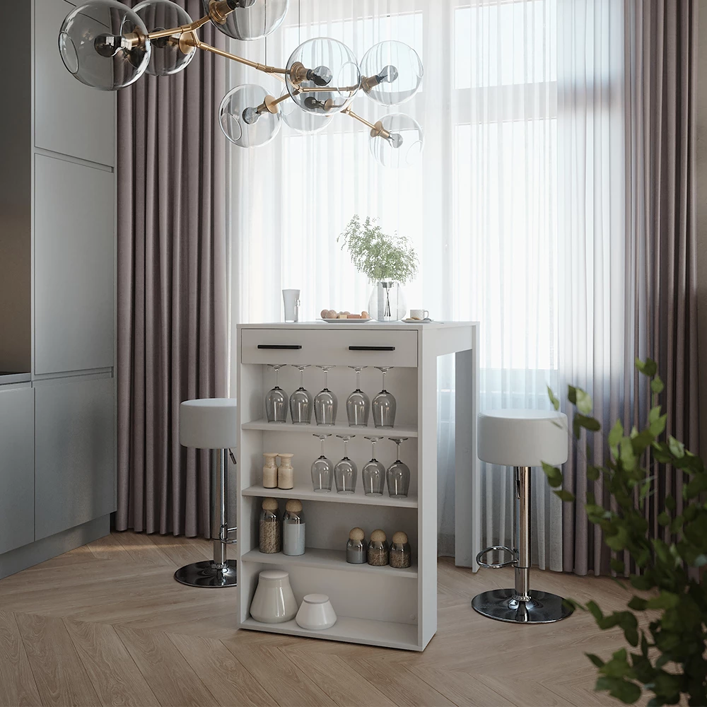 Bartafelset in Wit, getoond in een sfeervolle omgeving met decoratie