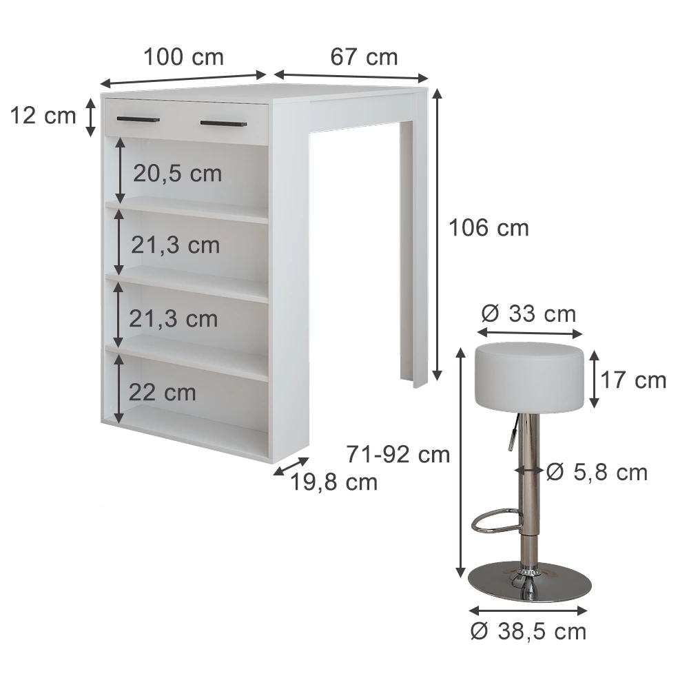 Juego de mesa de bar en Blanco sobre fondo blanco