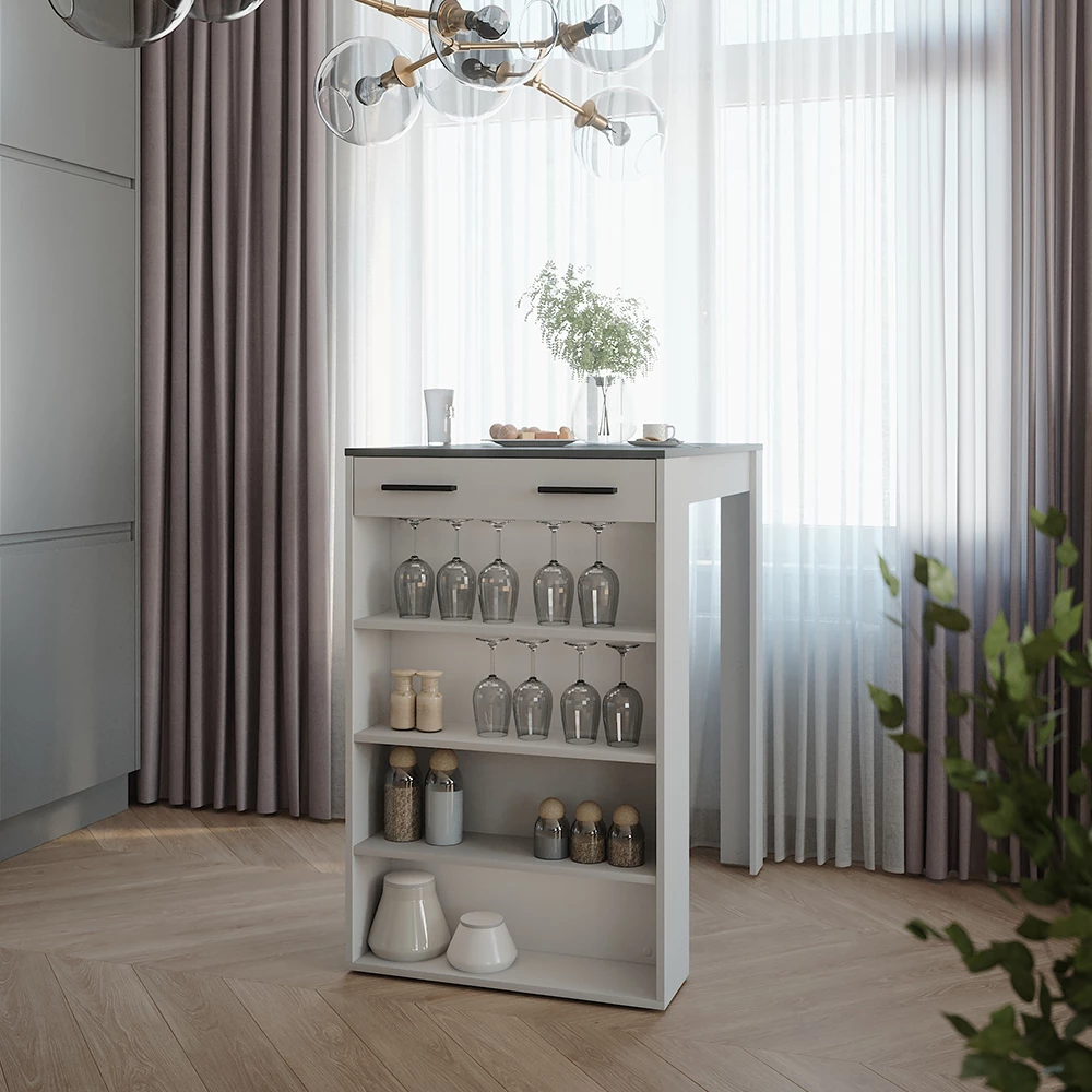 Bartisch in Anthrazit/Weiß auf weißem Hintergrund