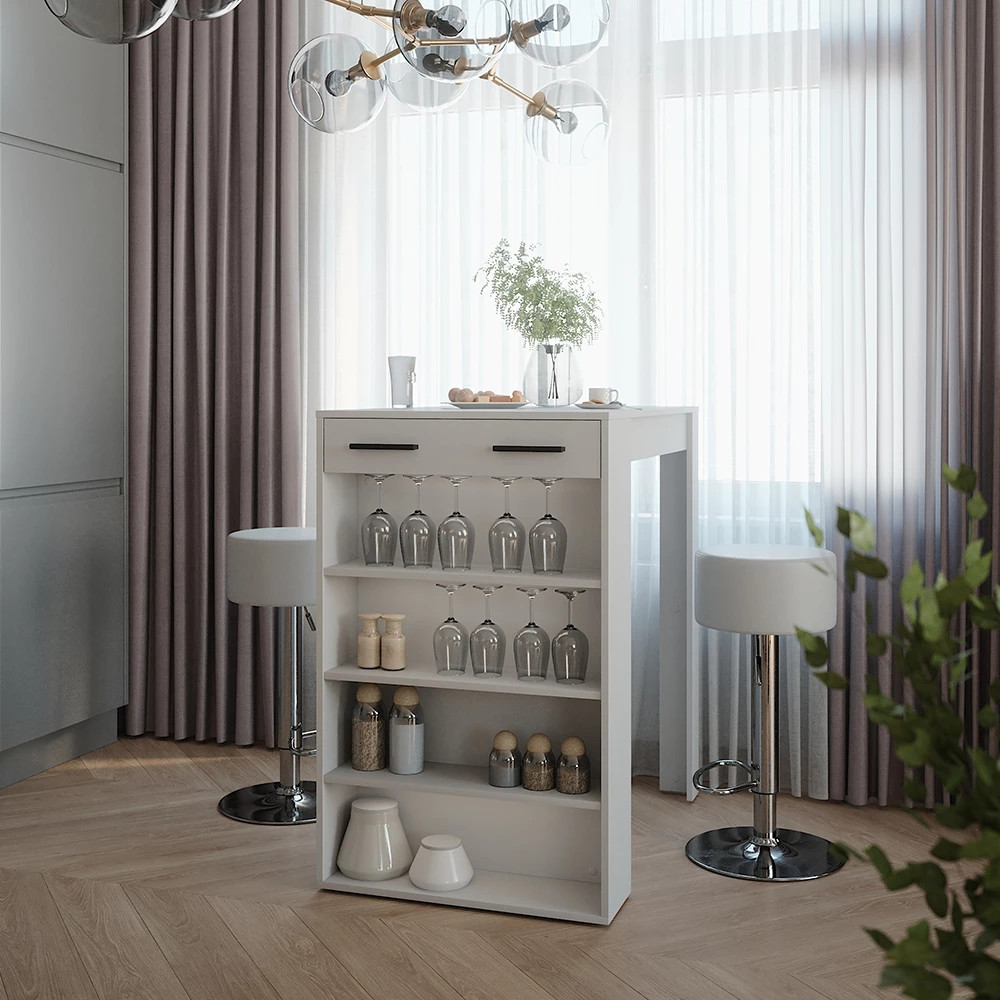 Bartisch-Set in Weiß/Anthrazit auf weißem Hintergrund