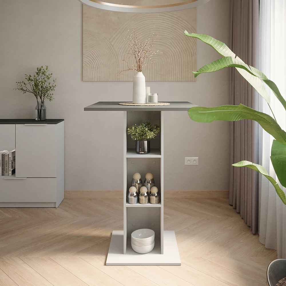 Bartisch in Beton/Weiß auf weißem Hintergrund
